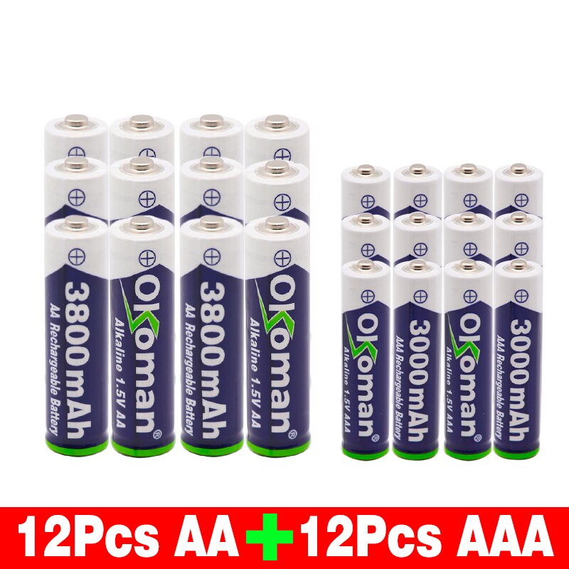 Okoman 1.5V AAA 3000mAh Alkaline Rechargeable battery + 3800 mAh AA Alkaline battery for LED light toy clock MP3 player: Yellow