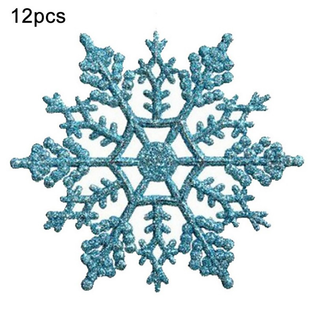 12 Stuks Plastic Kerst Xmas Sneeuwvlok Ornamenten Tiny Sparkling Sequin Glitter Sneeuw Op String Wedding Decor