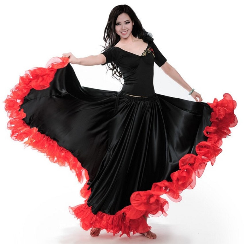 Mode Plus Size Gypsy Stijl Vrouwelijke Spaanse Flamenco Rok Prestaties Buikdans Kostuums Ruches Kanten Jurk Team Prestaties