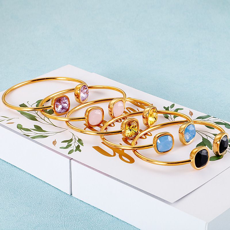 Pulseira feminina de aço inoxidável, joia feminina feita em aço inoxidável com pedra gema aberta