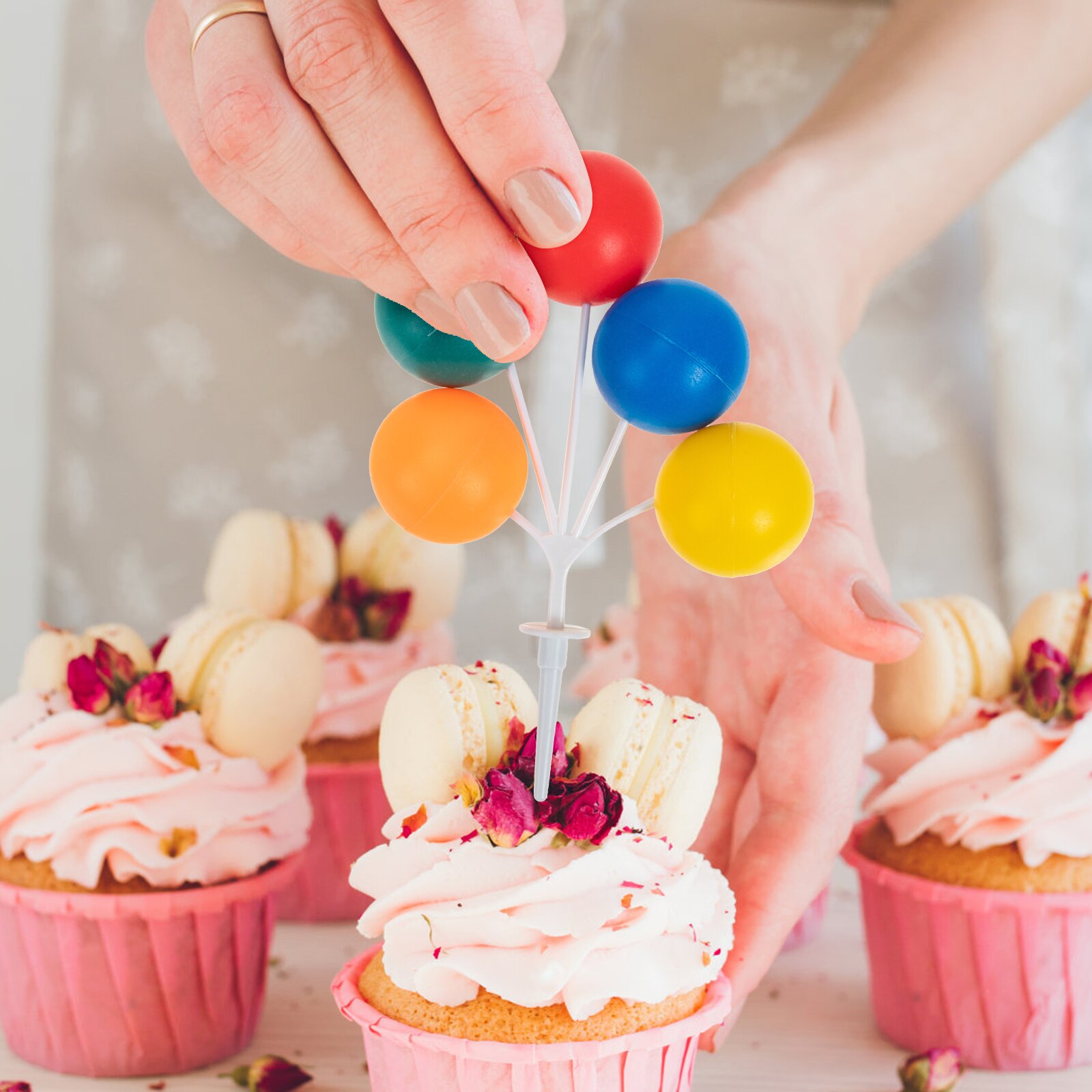 8 Pcs Cake Picks Cupcake Toppers Dessert Inserting Adorns Balloon Shape Toppers