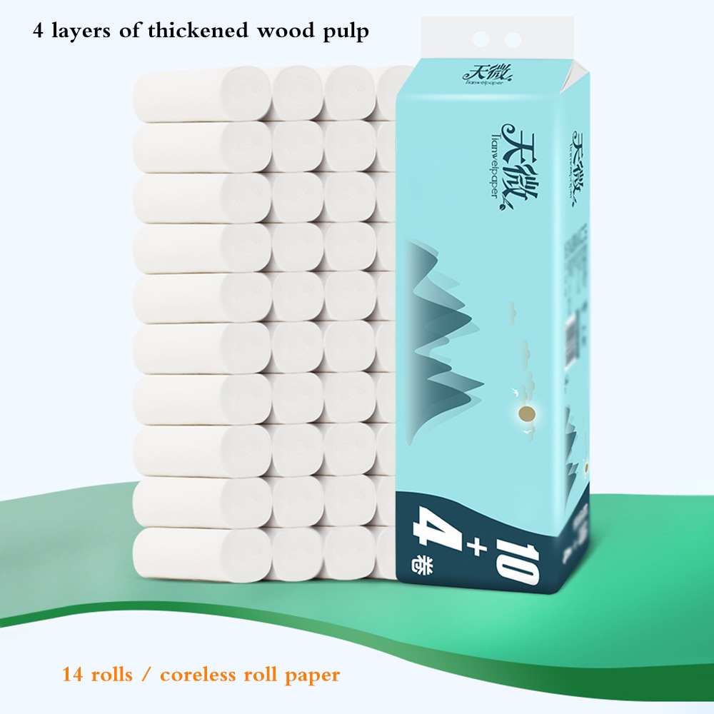 Wit 14 Rolls Toiletpapier Vier-Layer Huishoudelijke Papieren Handdoek Roll Toiletpapier Coreless Papier Handdoeken Snelle Levering