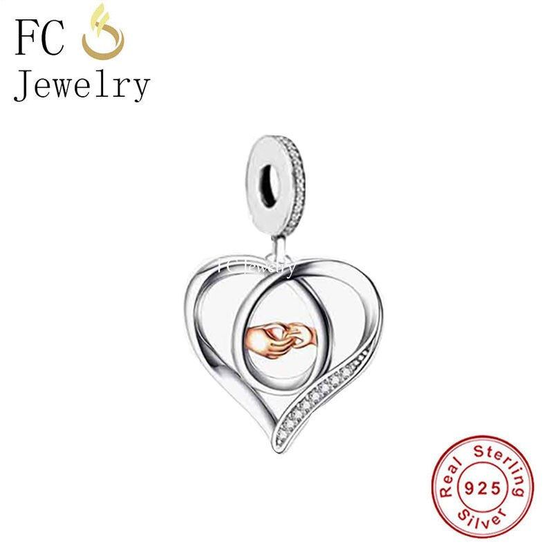 Pulsera con abalorio de plata de ley 925 para mujer, brazalete con de "Te quiero, promesa manos, gesto, corazón rosa, Berloque 2022: Q2117