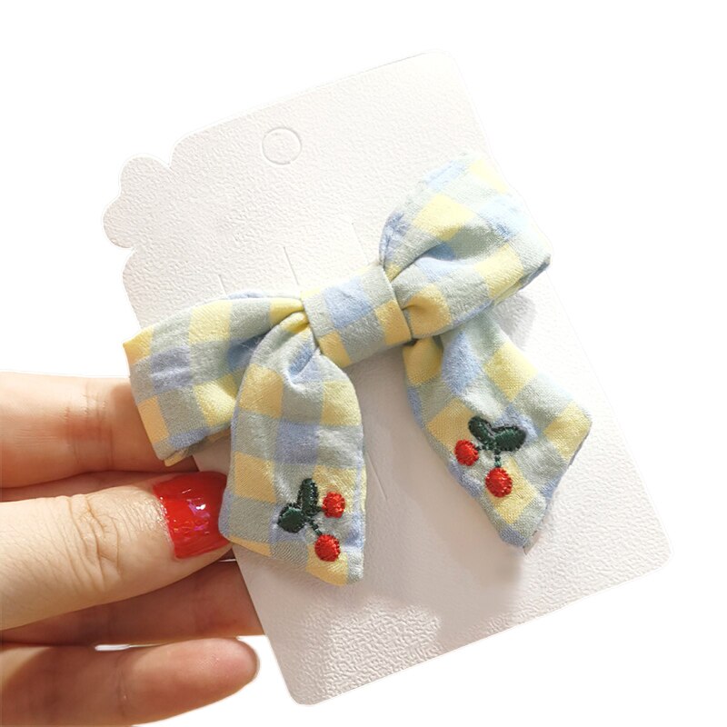 Cute Plaid Barrette Hair Clips Hair Decoration Bow Knot Fabric Hairpin Soft Sweet Barrettes Hair Accessories For Girl Children: Yellow and blue