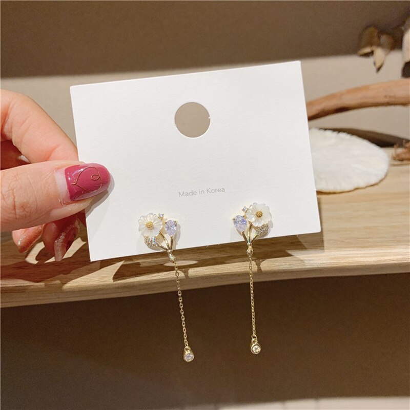 Mengjiqiao brinco feminino de zircônia, delicado, estilo coreano, brincos de pendurar, joias femininas