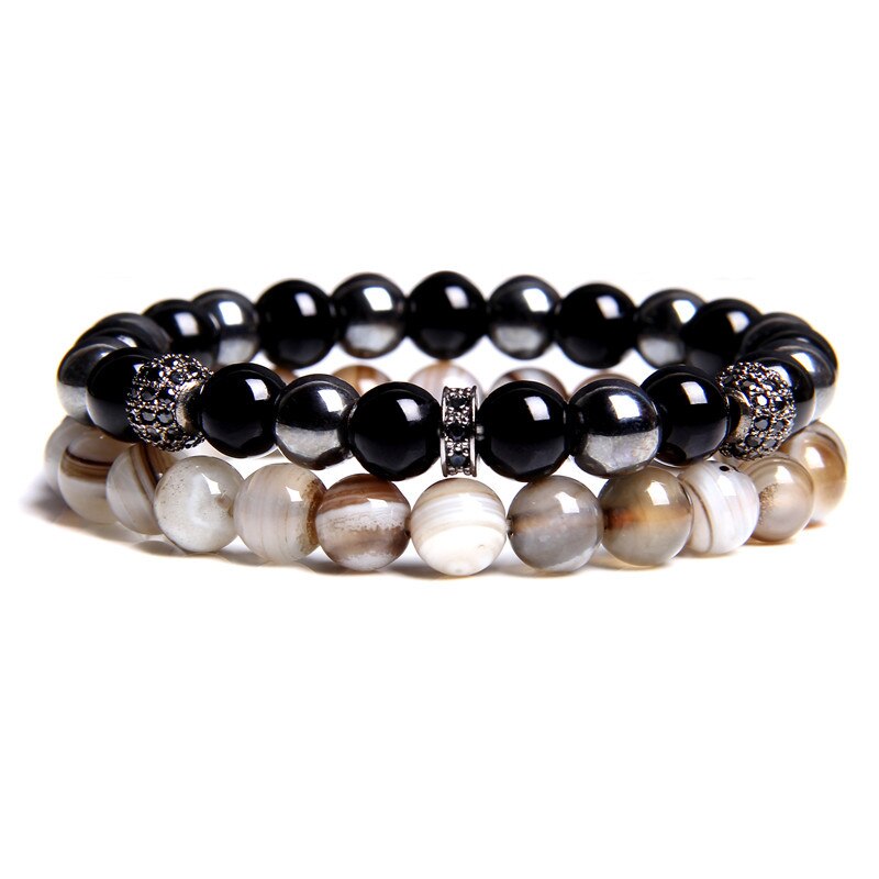 2 Stks/set Natuurlijke Grijs Kaart Geel Foto Blauwe Sodaliet Stenen Kralen Armband Voor Mannen Energie Sieraden Vriendschap Armbanden