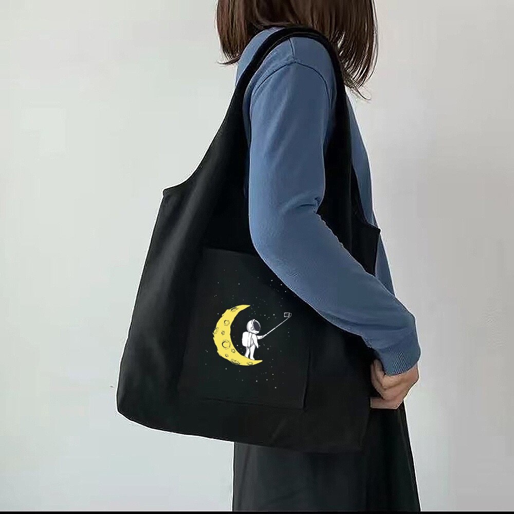 Boodschappentas Dames Canvas Tas Planeet Astronaut Afdrukken Reizen One-schouder Shopping Bags Wasbare Puur Katoen Opslag Draagtas: Style 6