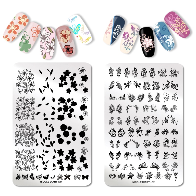 Nicole Dagboek Bloemen Patroon Nail Stempelen Platen Afbeelding Schilderen Nail Art Stencils Template Nail Stempel Gereedschap