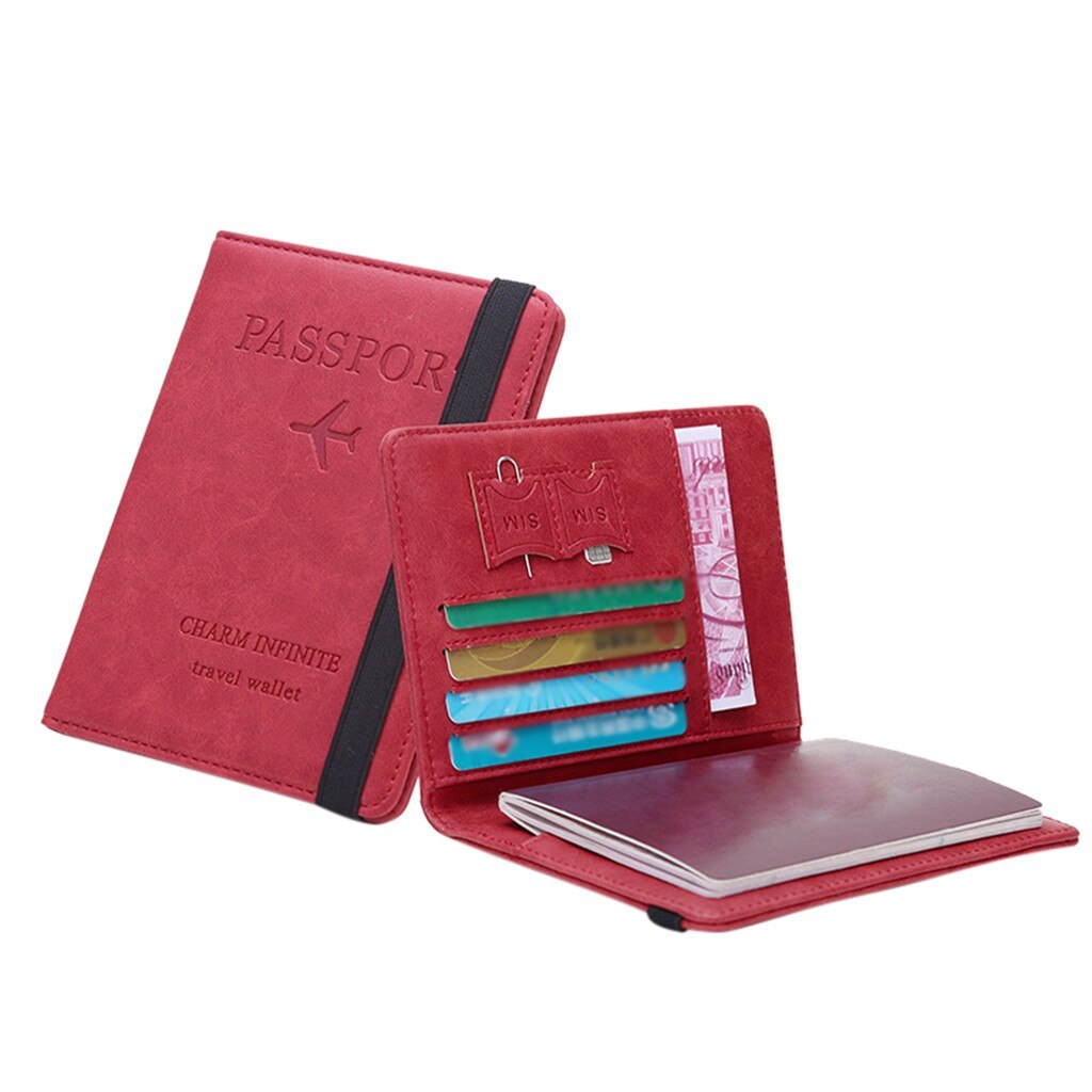Neutre multi-usages Portefeuille De Passeport De Voyage Tri-fold Document Support Organisateur Sac À Main Décontracté Multi-fonction carte Sac # G30: Rouge