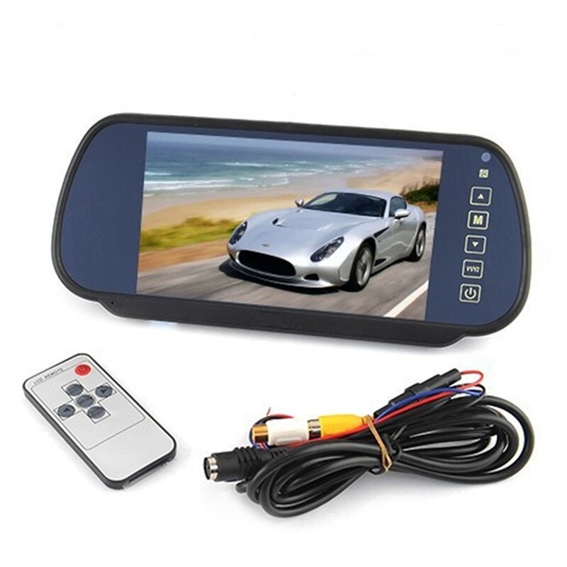 Auto Monitor 7 "TFT lcd-scherm achteruitkijkspiegel monitor parkeerhulp 2 av-ingang afstandsbediening, achteruitrijcamera optioneel: Monitor only