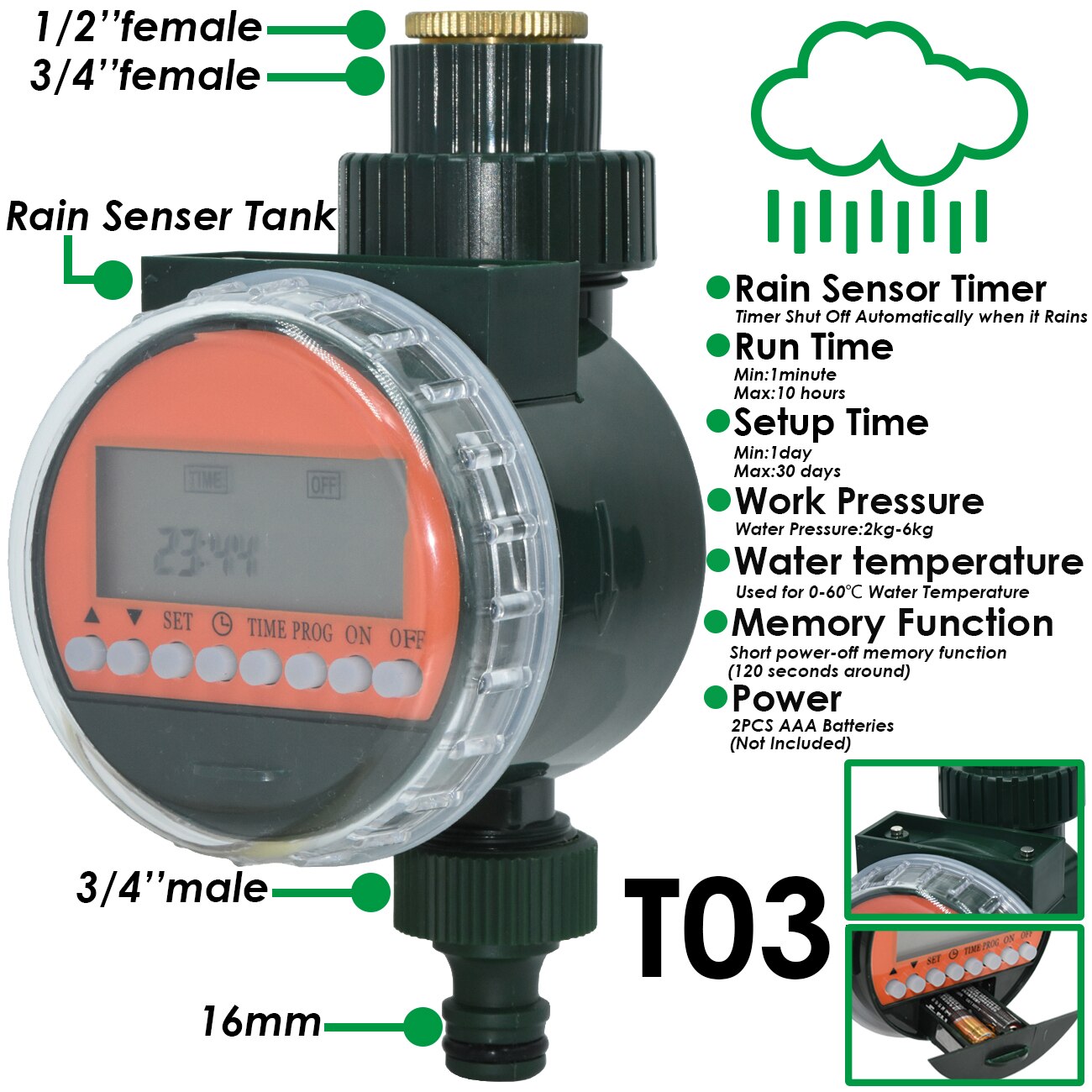 KESLA Irrigation Waterproof Solar Water Timer LCD Greenhouse Automatic Electronic Garden Irrigator Watering Controller System: Rain Sensor Timer