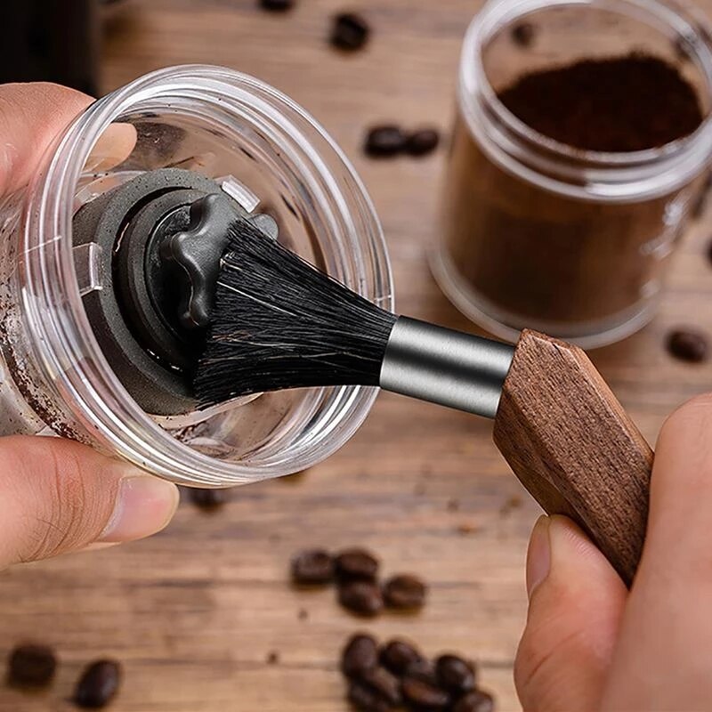 Walnut Coffee Grinder Clean Brush With Natural Bristles Lanyard Coffee Machine Brush Cleaner Tool Barista Home Kitchen Supplies