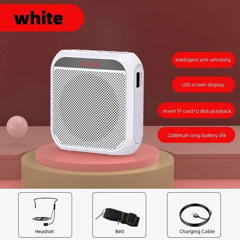 Headworn Microphone Loudspeaker Voice Amplifier Recorder Mic Speaker Audio Mini Wired Mikrofon Mike Sound Battery Kit Headset: WHITE