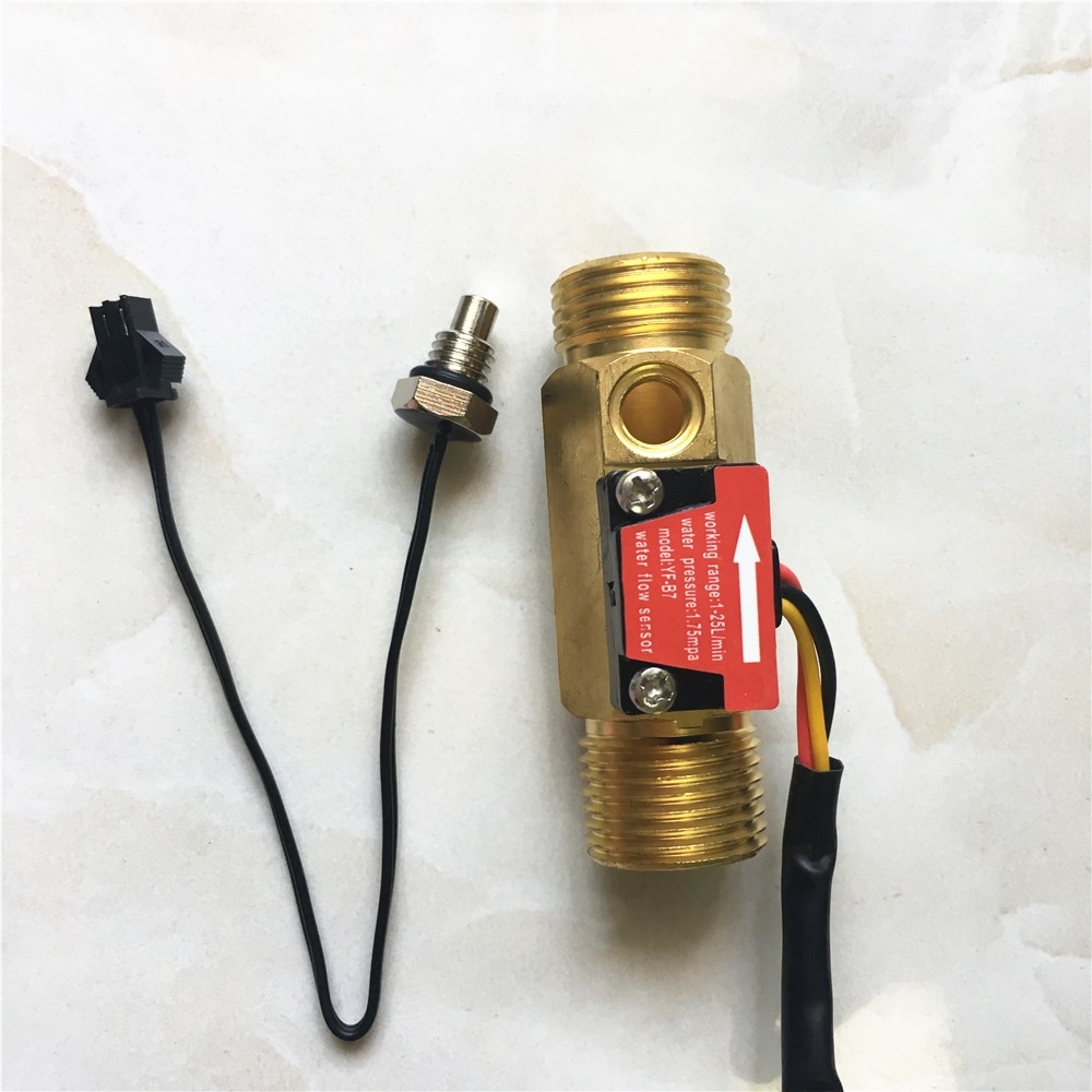 7 pcs/ lot G1/2" YF-B7 Brass water Hall flow sensor flow rate NTC temperature measurement