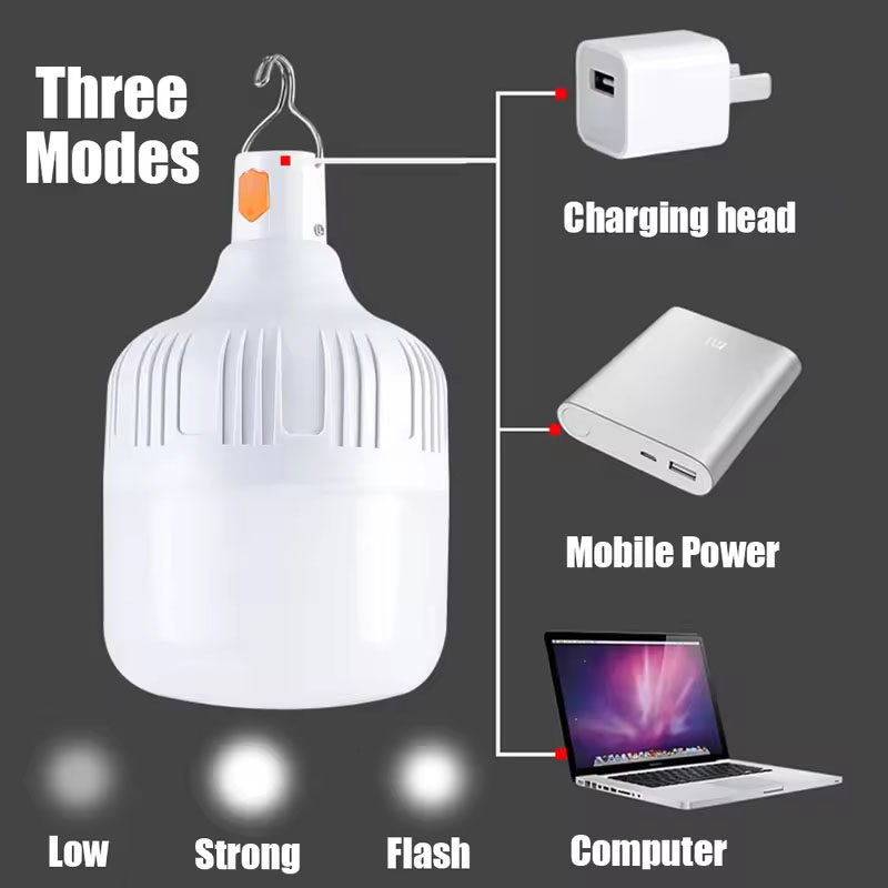 Luz de brilho portátil recarregável para acampamento, lâmpada led regulável, à prova d'água, luz noturna de emergência para barraca ao ar livre com gancho