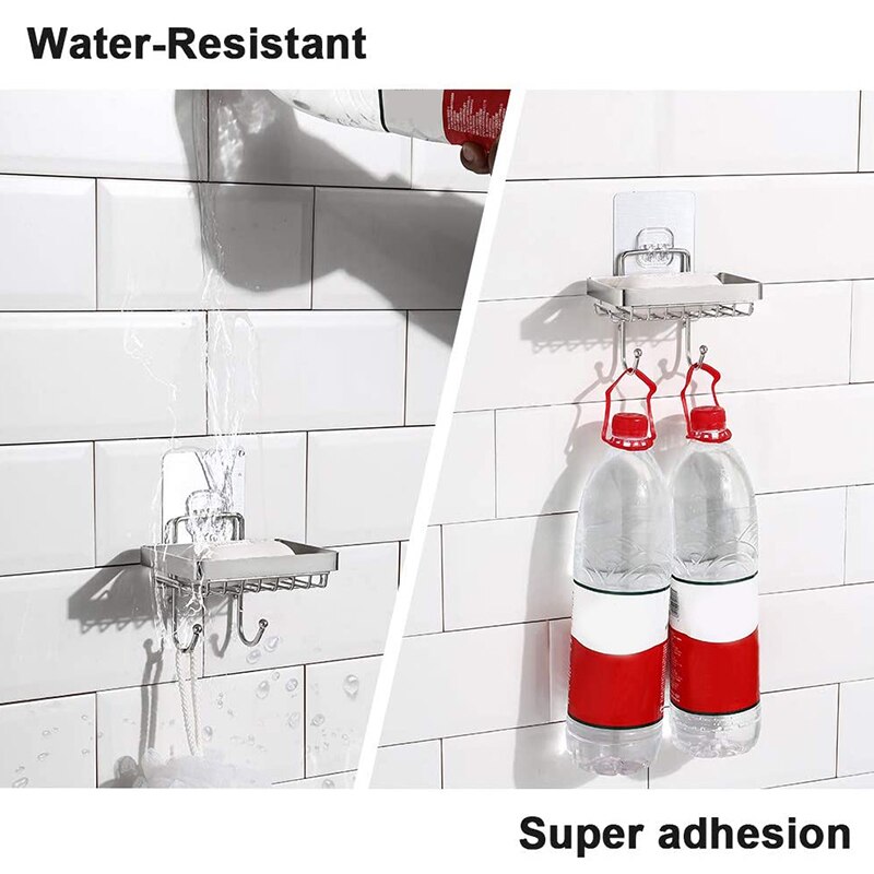 Zeepbakje voor in de badkamer met sponshaak, zeepbakje voor in de douche, wandmontage, zeepbakje met kleeflaag