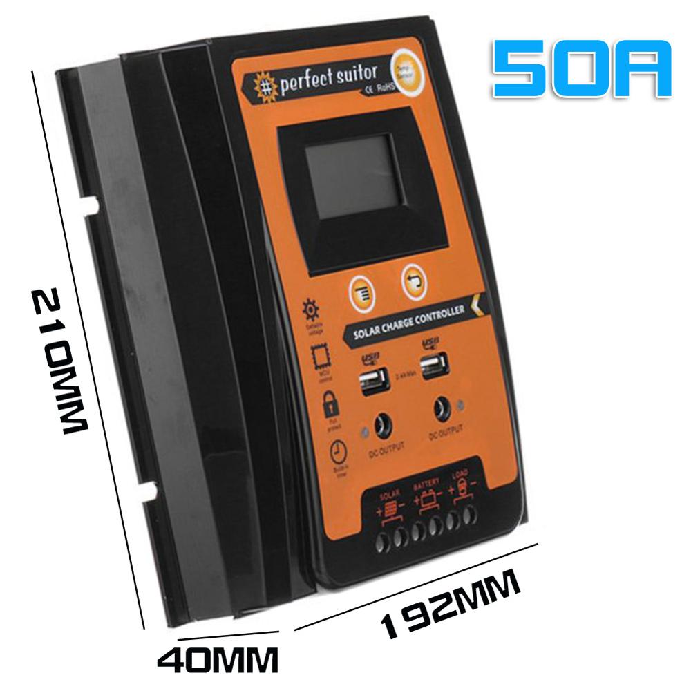50A MPPT Solar Charge Controller 12V 24V Dual USB Solar Regulator with Big LCD IP32 PV Battery Controller Load Timer: Default Title