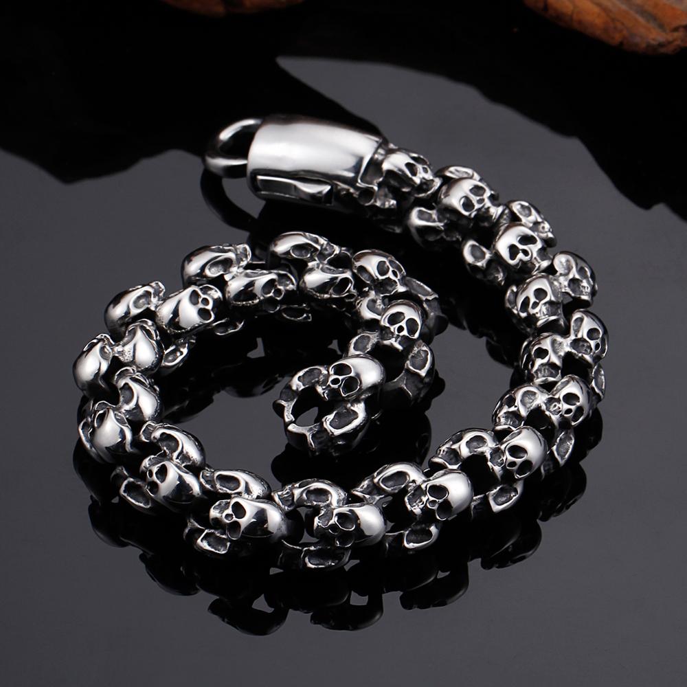 Pulseras de calavera Punk de 12mm para hombre, cadena de eslabones con dije de León y esqueleto de acero inoxidable 316L, joyería gótica masculina