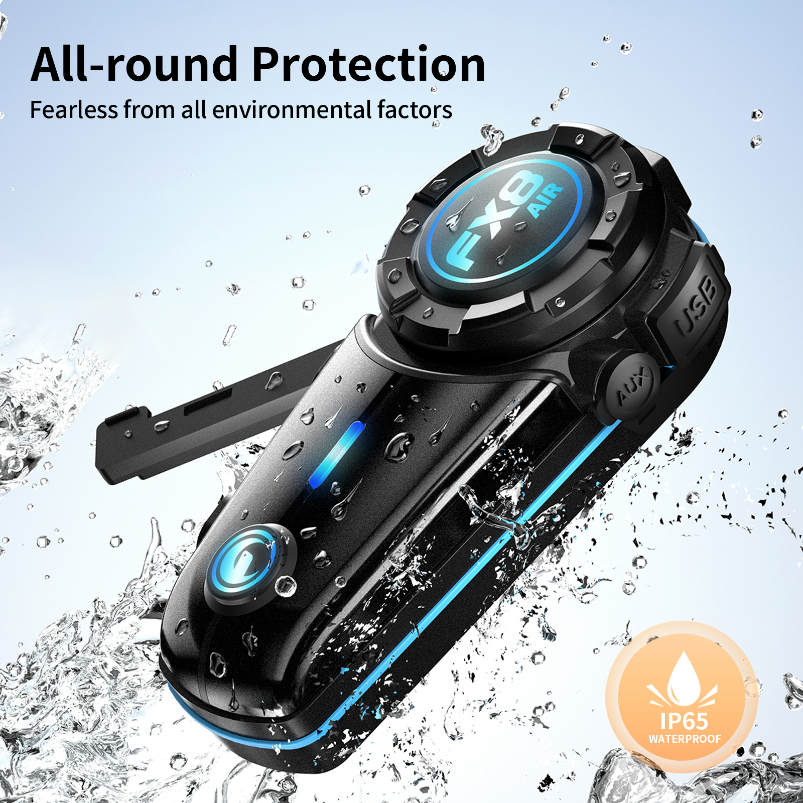 Fodsports FX8 Luft-Gegensprechanlage für Motorradhelm-Headset, 2-Fahrer-Bluetooth-Lautsprecher, Kopfhörer