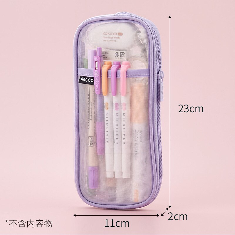 Astuccio trasparente a rete per astuccio per penne trasparente per scuola: viola