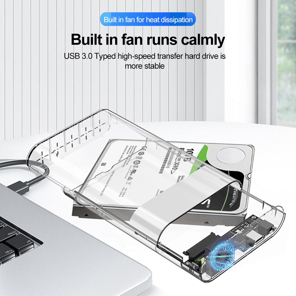 2.5/3.5 Inch RGB SATA HDD Case SATA to USB 3.0 Type C Transparent SSD Adapter External Storage Hard Support 28TB Disk Drive Box