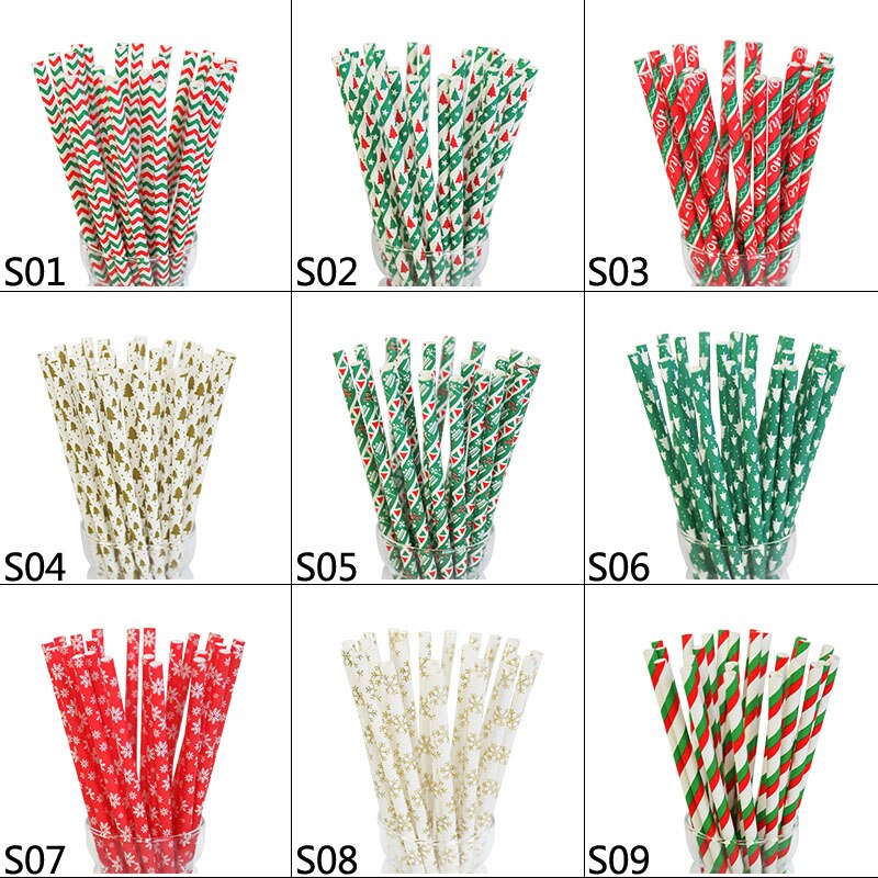25 stuks/partij kerstversiering sneeuwvlok papieren rietjes diy kerst bruiloft verjaardag feest decoratie wegwerp drinkrietjes