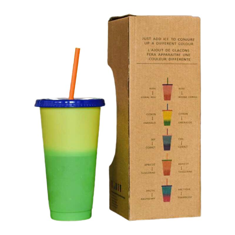 1-5 stk 710ml pp temperatur magiske fargeskiftekopper gjenbrukbare fargeskiftende kalde kopper plastbeger +lokk halm drikkevare