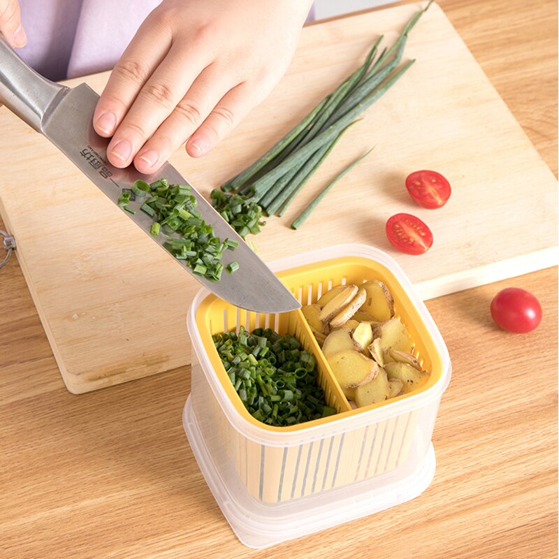 Drain fresh box Refrigerator Fresh-Keeping Box Fruit Vegetable Drain Crisper Kitchen sealed Storage Box Containers With Lid