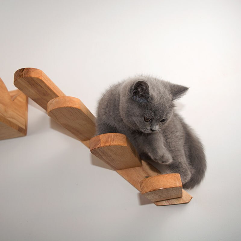 Vægmonteret kat klatrestige træ trapper hoppeplatform kat klatreramme killing springbræt diy kæledyrsmøbler kat træ
