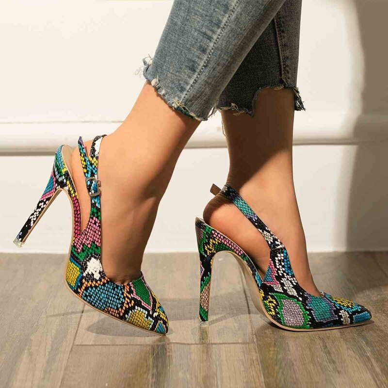 YUKE – escarpins à talons Python pour femmes, chaussures modernes et confortables, haut et fin, peu profondes, faites à la main, avec sangle à boucle et bout pointu