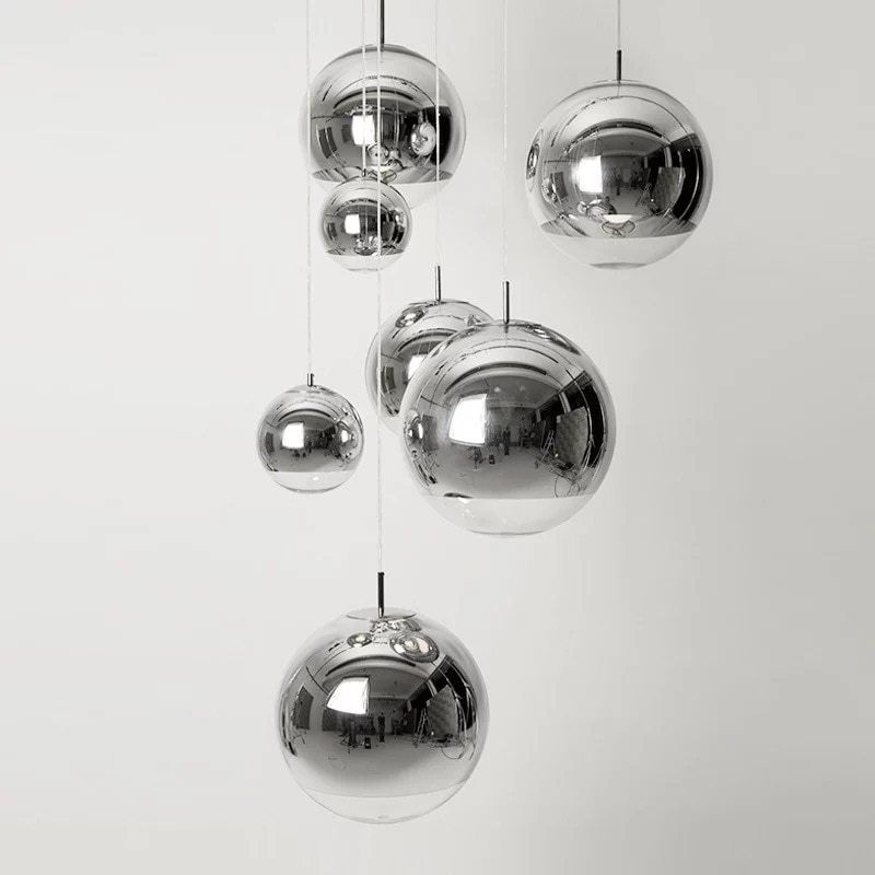 Moderne pendellamper sølv spejlkugle glas pendellamper industriel indretning hjem rumkugle hængende lys hjem industriled