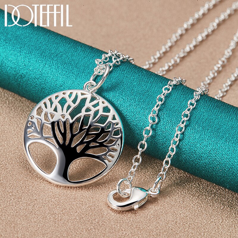 DOTEFFIL-collar con colgante redondo de árbol para mujer, de Plata de Ley 925, cadena de 16-30 pulgadas, joyería de compromiso de boda a la
