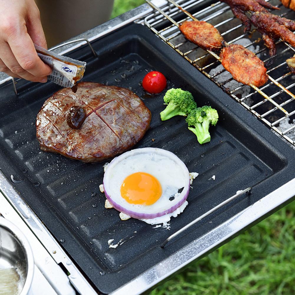 BBQ Grill Basket Vegetable Meat Holder Anti-rust Roasting Tin Barbecue Pan Nonstick Fry Barbecue Liner Sheet Cooking Oil Pad