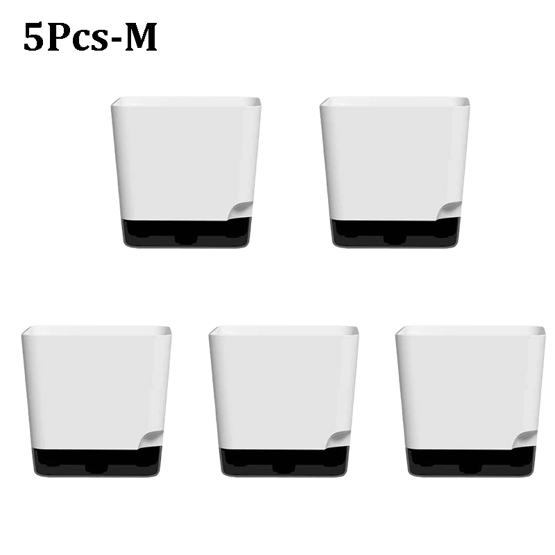 5 stk. plantepotter, selvvannende blomsterpotter innendørs utendørs, selvvannende plantekasser med dreneringshull og gjennomsiktig tallerkenbeholder: Hvit