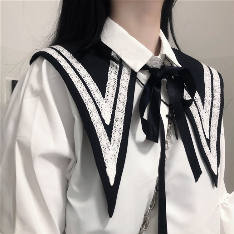 Japanese Cute Stripes Navy Collar Lace Up Girl Tie