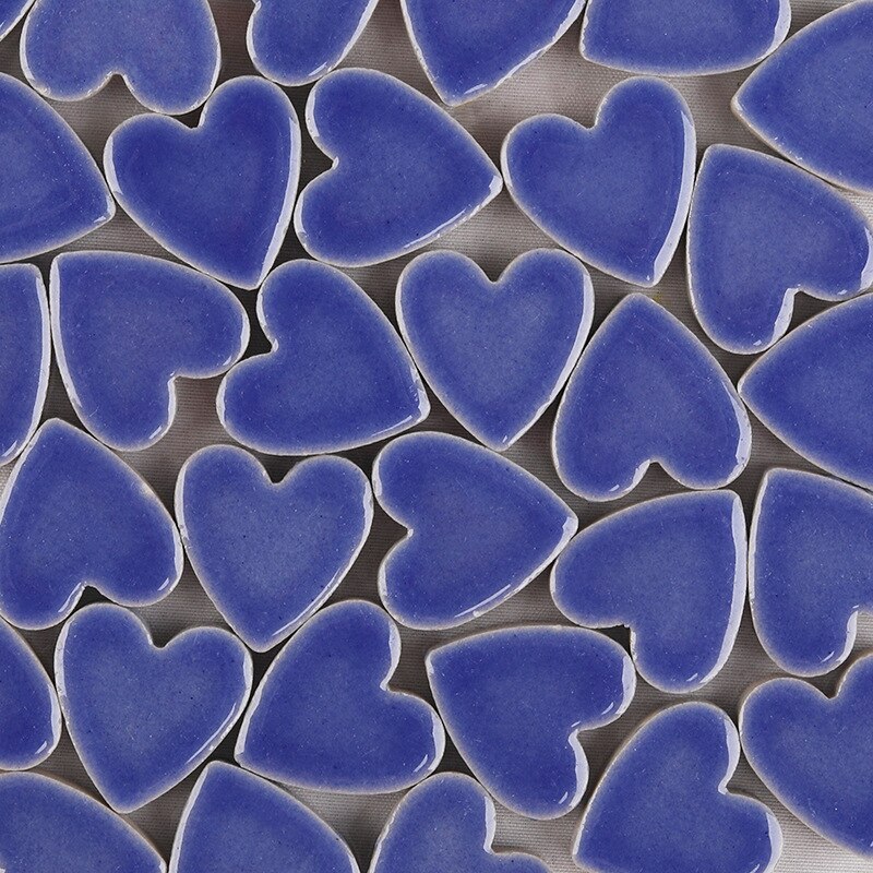 Mosaico de porcelana con forma de corazón, baldosa de 250g, fabricación de mosaico artesanal, azulejos de cerámica de 2,2x2,3x0,5 cm, 60 piezas (6 piezas x 10 colores): blue