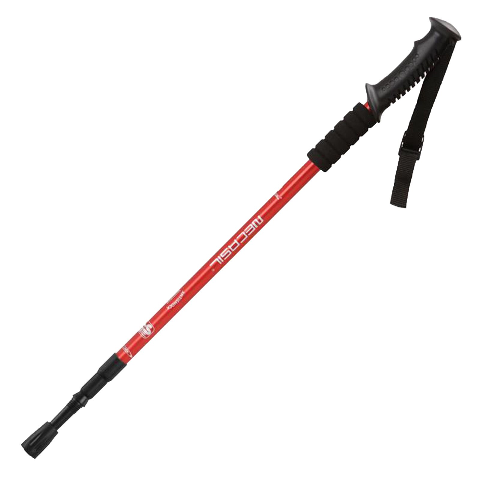Palo de Trekking telescópico con mango recto, aleación de aluminio, absorción de impacto, plegable, para caminar al aire libre, 40 #: Red 