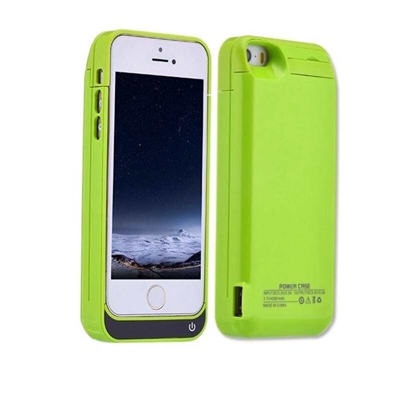 Leioua 4200 mAh Oplaadbare Ultra Slanke Batterij Case Voor Iphone 5 5c 5 s Se Power Bank Case Pack Opladen case Cover Opladen Case: Green