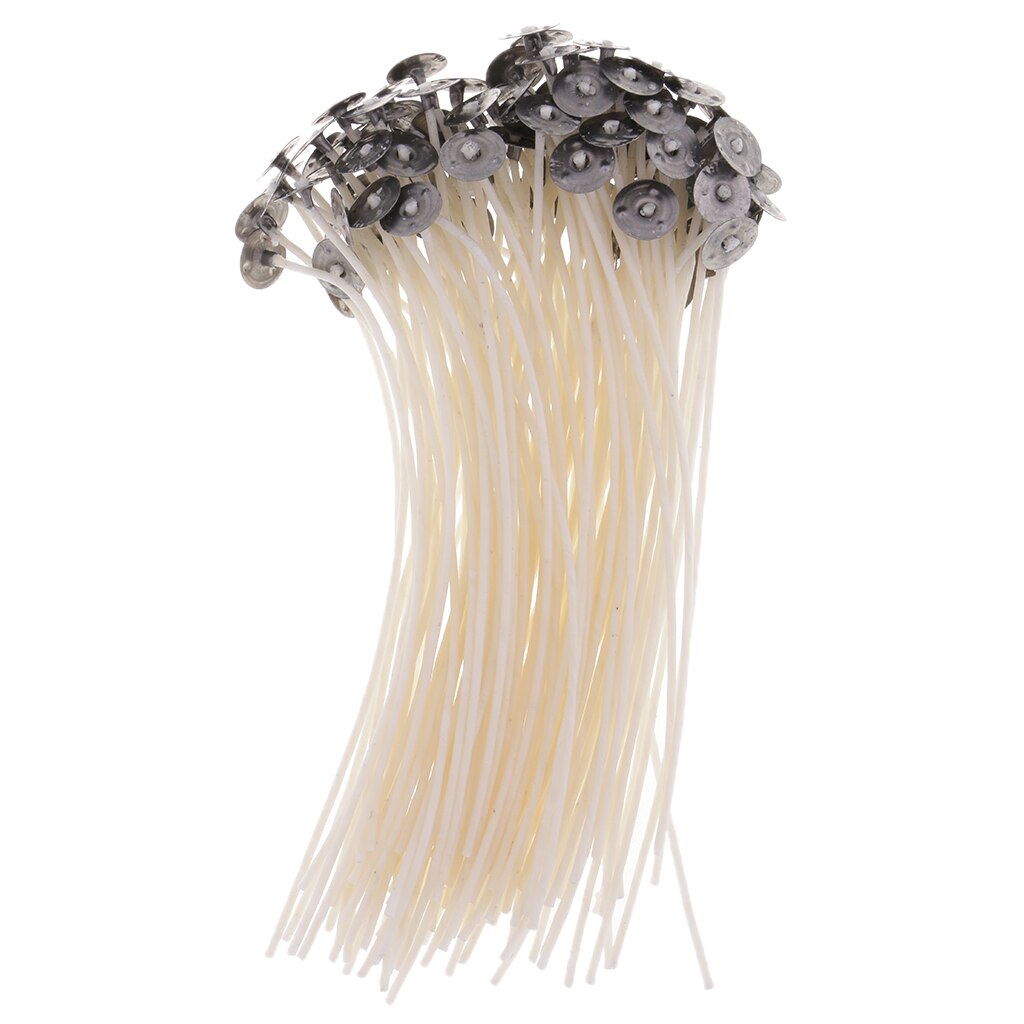 Mecha de vela Natural para fabricación de velas, vela artesanal preencerada de Bajo humo, pretableada, 100% núcleo de algodón Natural, 100 piezas