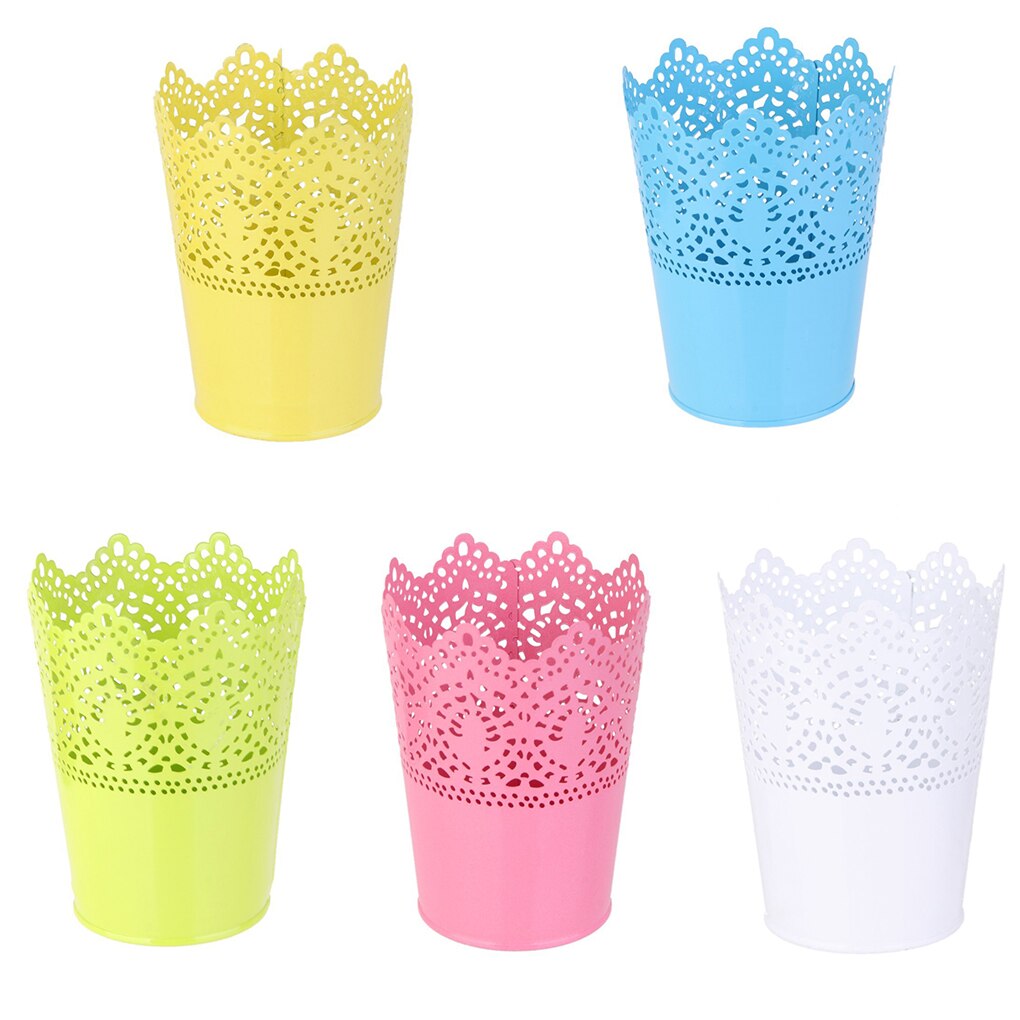 Maceta clásica de encaje para flores, soporte para escritorio, maceta de hierro para flores, maceta para plantas de Color sólido, herramientas de decoración de jardín para el hogar con bandeja