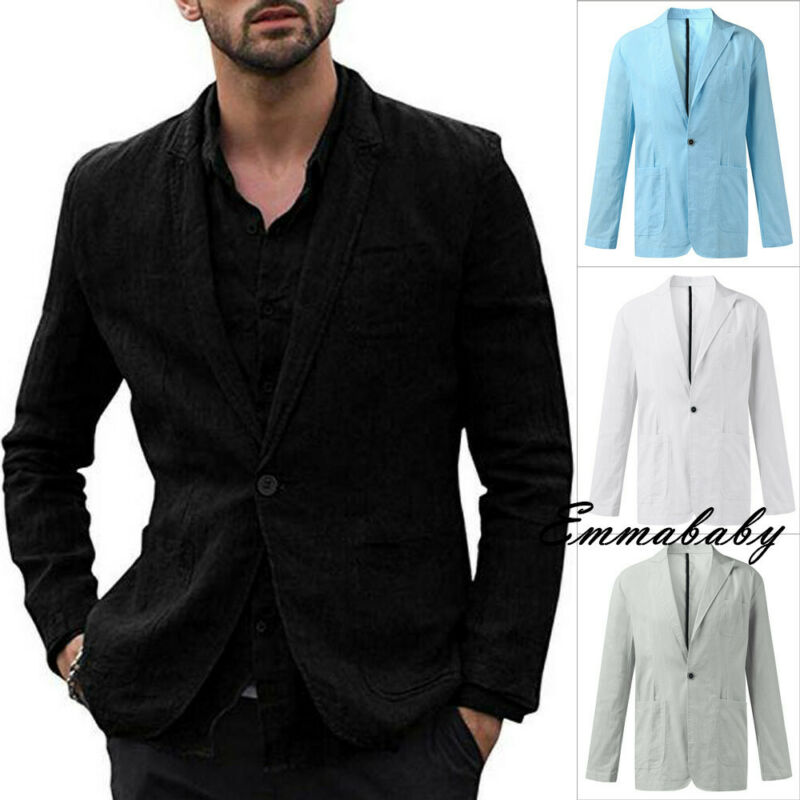 algodón Lino solo breasted verano Lino traje de hombre Slim Fit Peaked solapa novio comodidad negocios Blazer