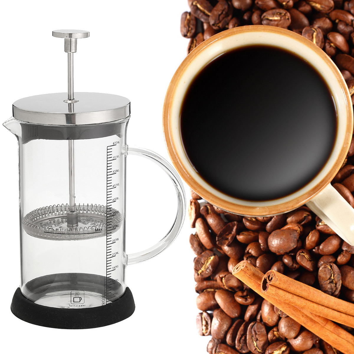 1 Uds. Cafetera de 600ml hecha a mano, cafetera de prensa francesa, tetera de cristal, herramientas de elaboración, utensilios de cocina