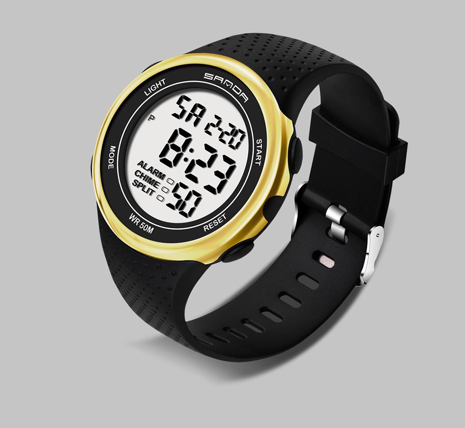 Mens Sports Watches Self Calibrating Digital Watch Waterproof 100m Multifunctional Swim Diver Outdoor Wristwatch: gold