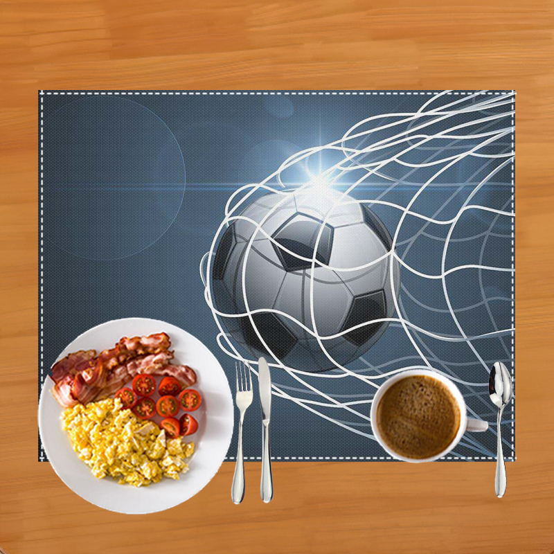 Mantel Individual con estampado de campo de fútbol, alfombrilla de lino para mesa de comedor, almohadillas para tazas de café, accesorios de cocina: Morado