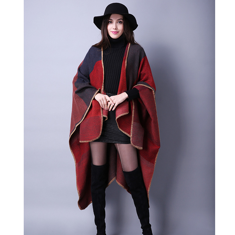 Hiver femmes réversible surdimensionné couverture Plaid pull Poncho Cape châle et enveloppes Cardigans épaissir pashmina écharpe: 2