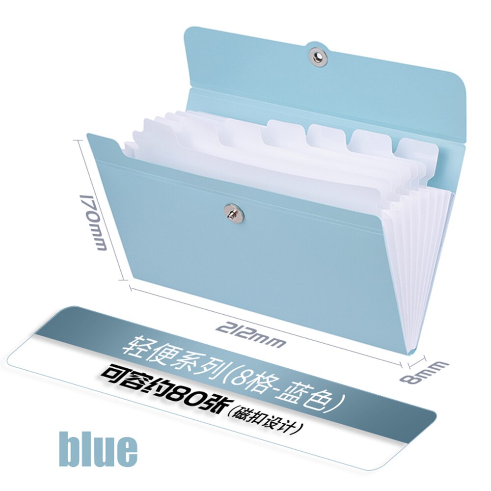 8 pockets A5 File Folder Multi-function Binder Organ Bag Ticket Folder Filing Clip Document Clip Office Supplies Ticket Storage: blue