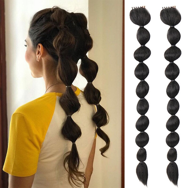 Synthetic long double bubble braids hair extensions bubble ponytail claw clip on hair Natural Black hair for Women MUMUPI