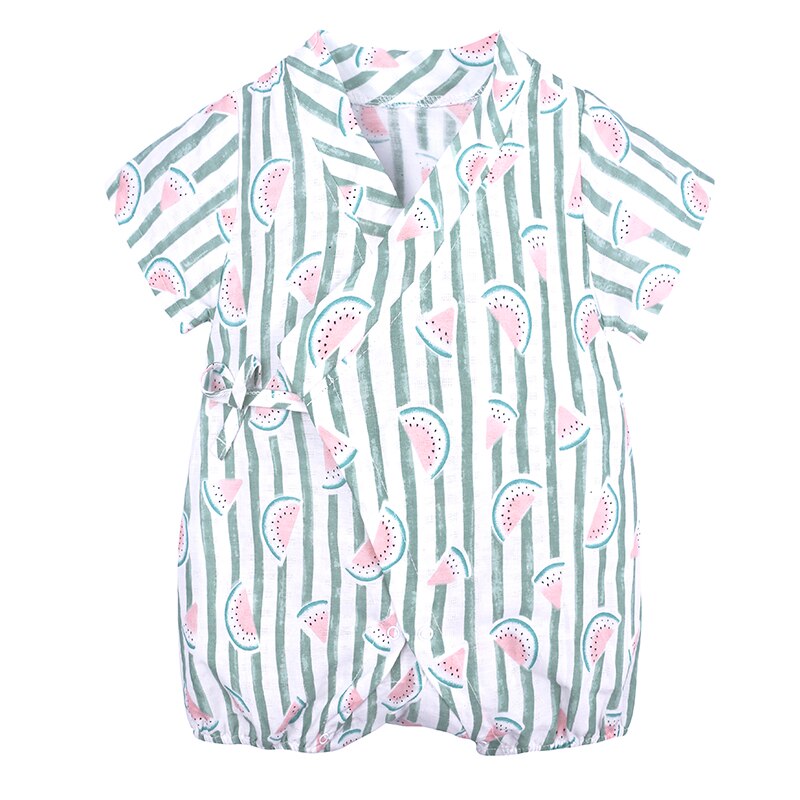 Novo verão roupas da menina do bebê macacão para recém-nascidos roupas menino fruta cinto botão manga curta macacão crianças infantil 3-24m