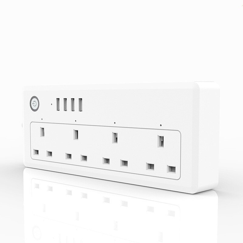 16A Smart Power Strip EU UK US Wifi Socket Switch 4 AC Outlets 4 Fast Charging USB Port for Alexa and Google Home 1.8M Length: US 1.8M