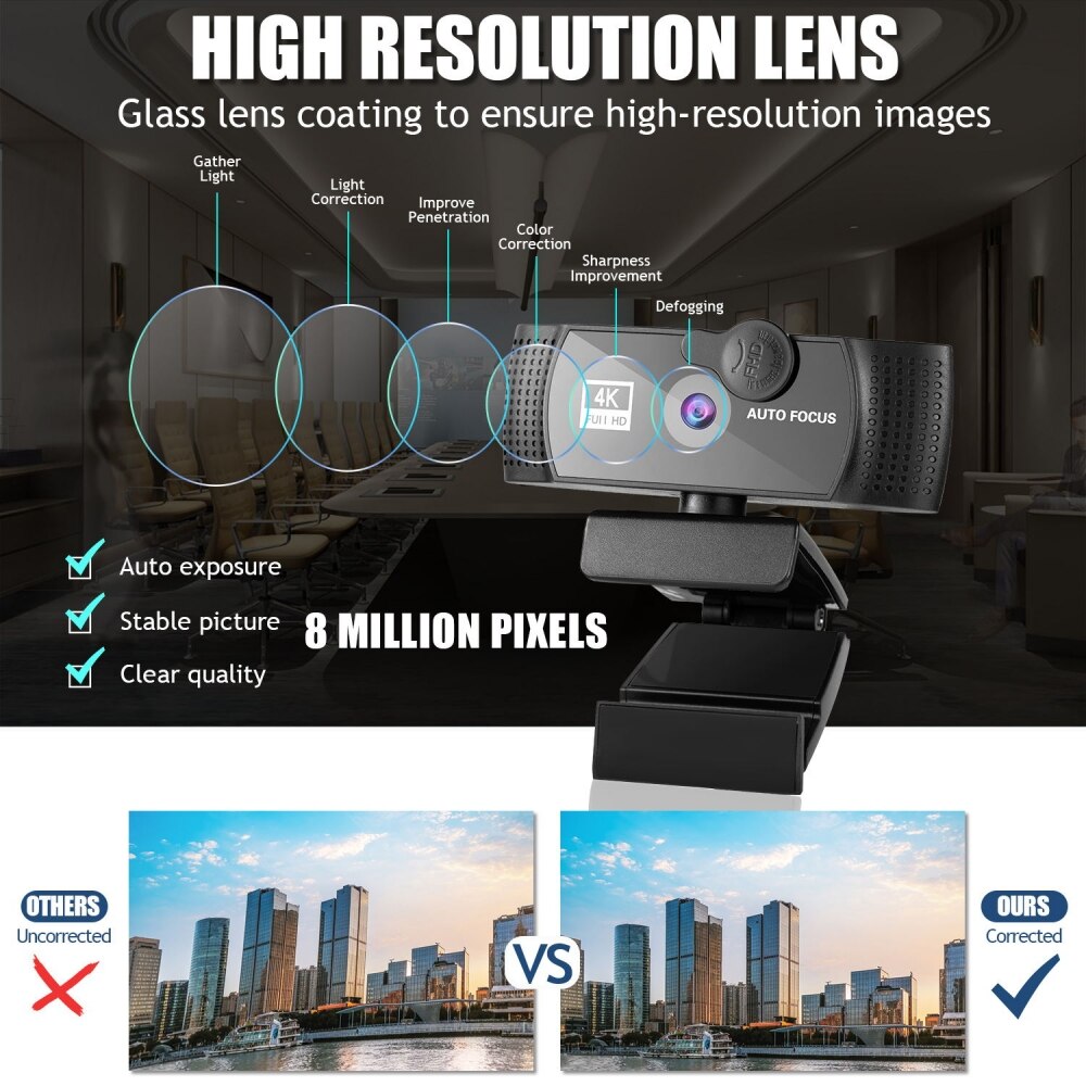 Elecpow 2K 4K HD Webcam conferenza PC Web Camera Autofocus USB Web Cam Laptop Desktop per ufficio riunione casa con microfono